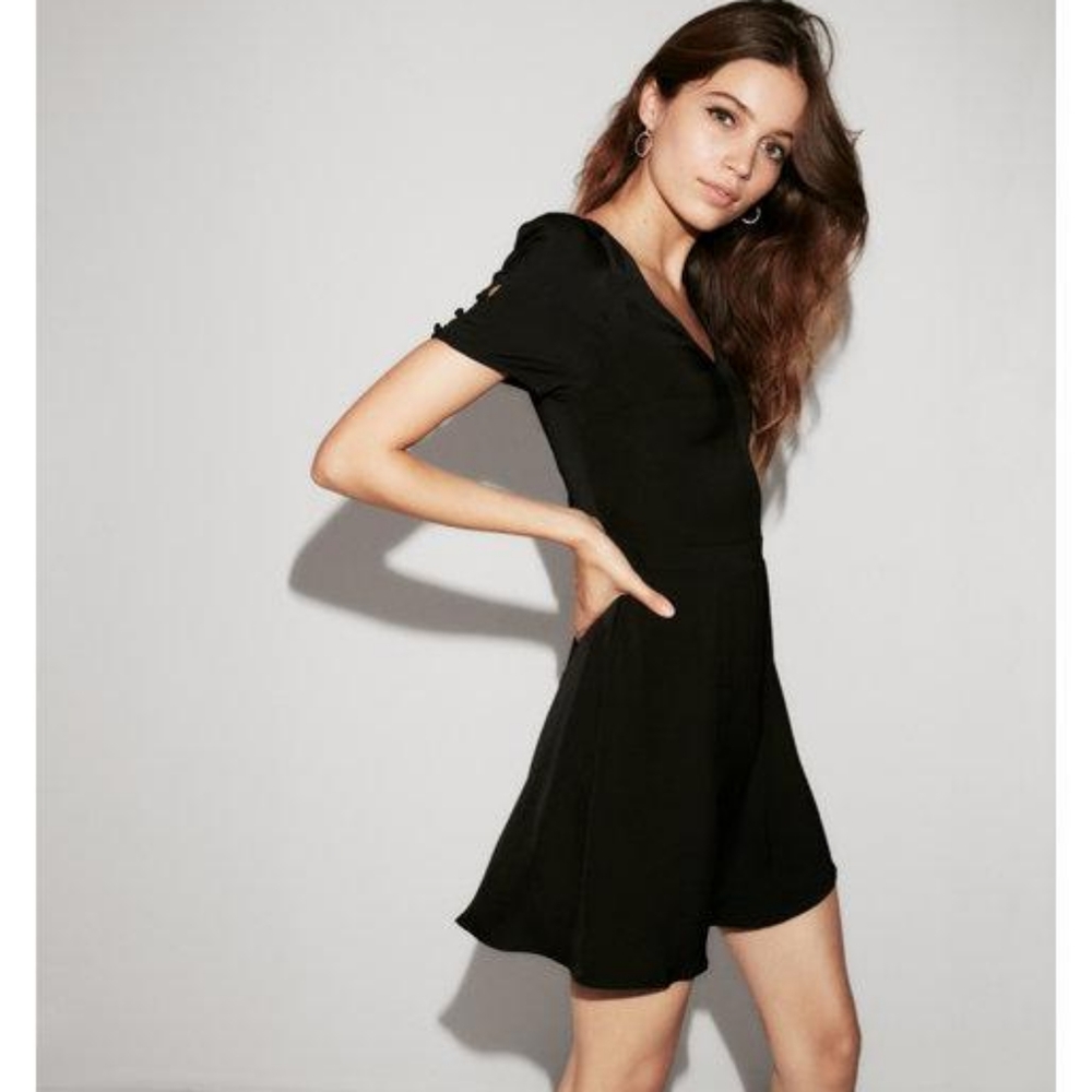 Express short sleeve lace up back dress